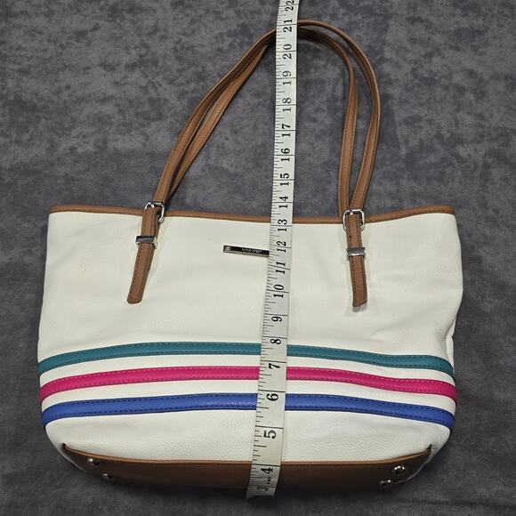 Nine West White Striped Tote Shoulder Bag Purse - Picture 10 of 11
